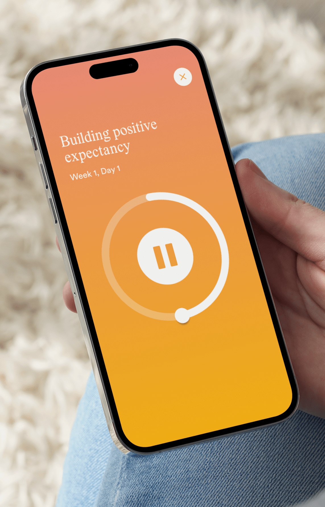 A Claria hypnosis session, Building positive expectancy, playing on a phone